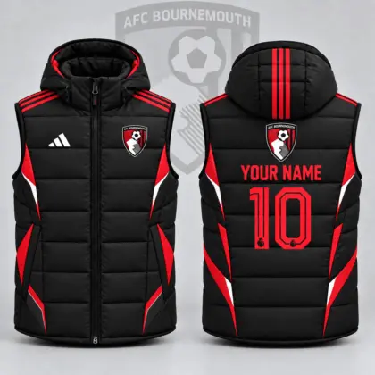 Afc Bournemouth | Premium EPL Personalized Club Hooded Puffer Vest NDN